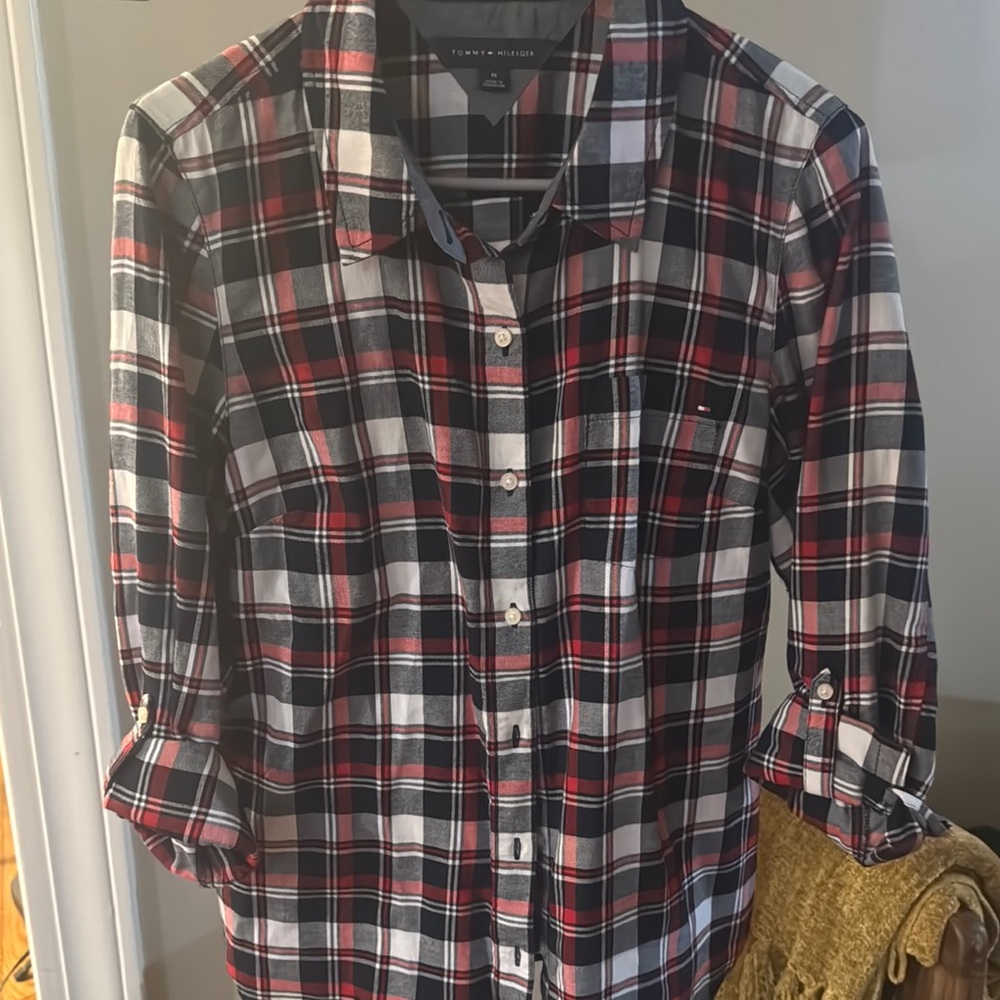 Tommy Hilfiger Red and Navy Checkered Shirt